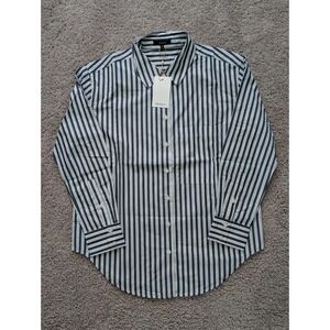 NWT Quince Cotton Poplin Long Sleeve Boyfriend Shirt Womens XS Hudson Stripe